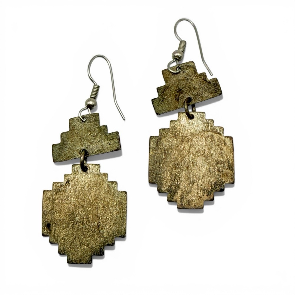 Vintage Sterling Silver RV Southwest Geometric Dangle Earrings 7g - Picture 11 of 15